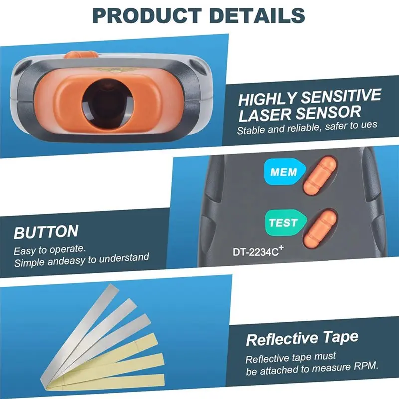 A13Z-2X Digital Laser-Photo Tachometer Non Contact RPM Tach, Noncontact Laser-Photo Sensor With 2.5RPM To 99999 RPM
