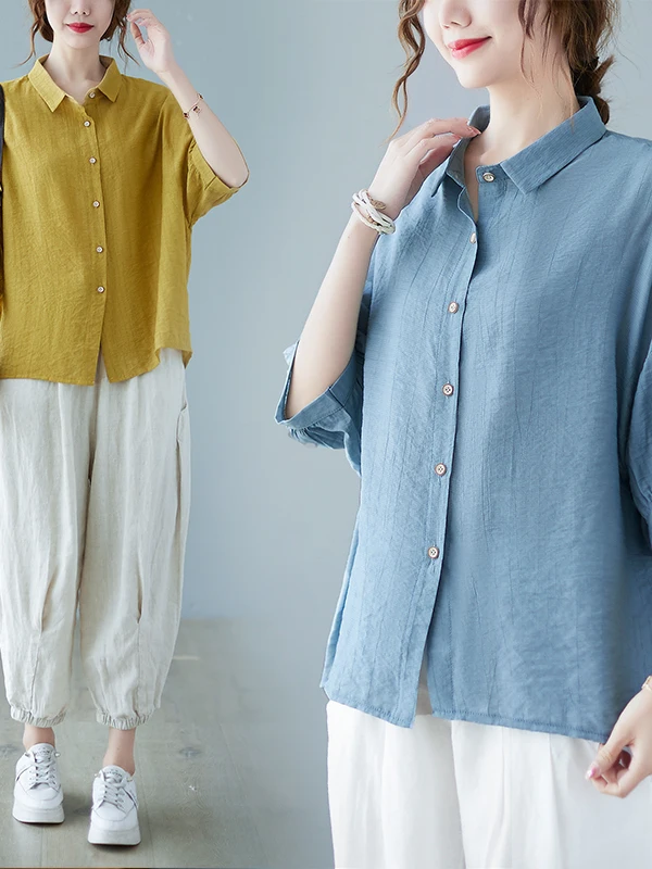 Artistique coton lin ort Sve irt coupe ample à la mode tenue décontracté pour les jeunes femmes été nouveauté Anti-âge