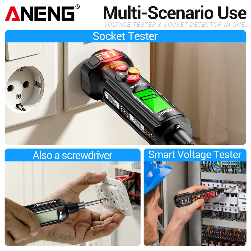 ANENG VD809 Non-Contact Voltage Tester Pen 30~1000V AC NCV Detector Socket Polarity Test Continuity Rechargeable Electrical Test