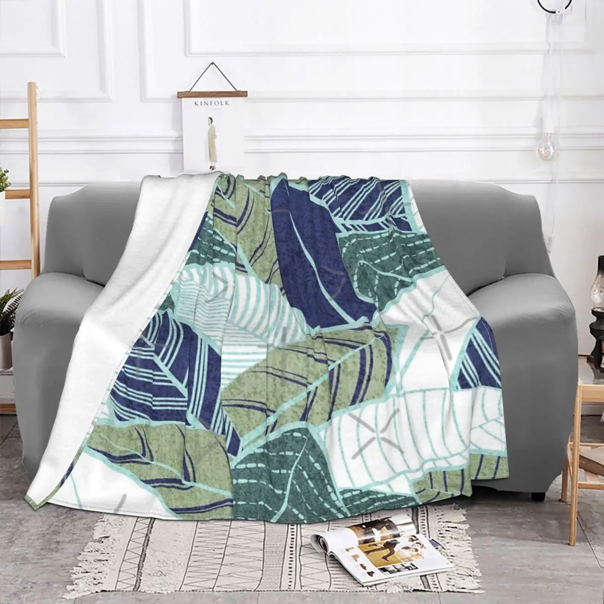 Leaf Wall Navy Blue Pine And 1 Quilt Bed Blanket Quilt For Bed Home And Decoration Throw Blanket