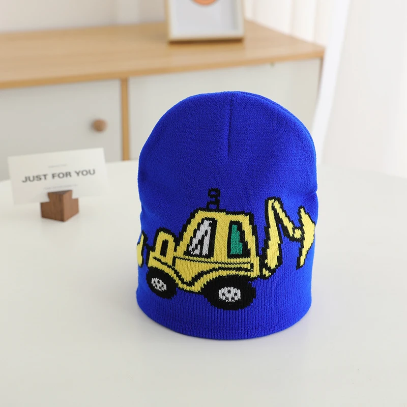 Baby Boys 2024 New Fashion Autumn Winter Casual Knitted Cartoon Excavator Children Outdoor Kids Caps Sports Warm Hats