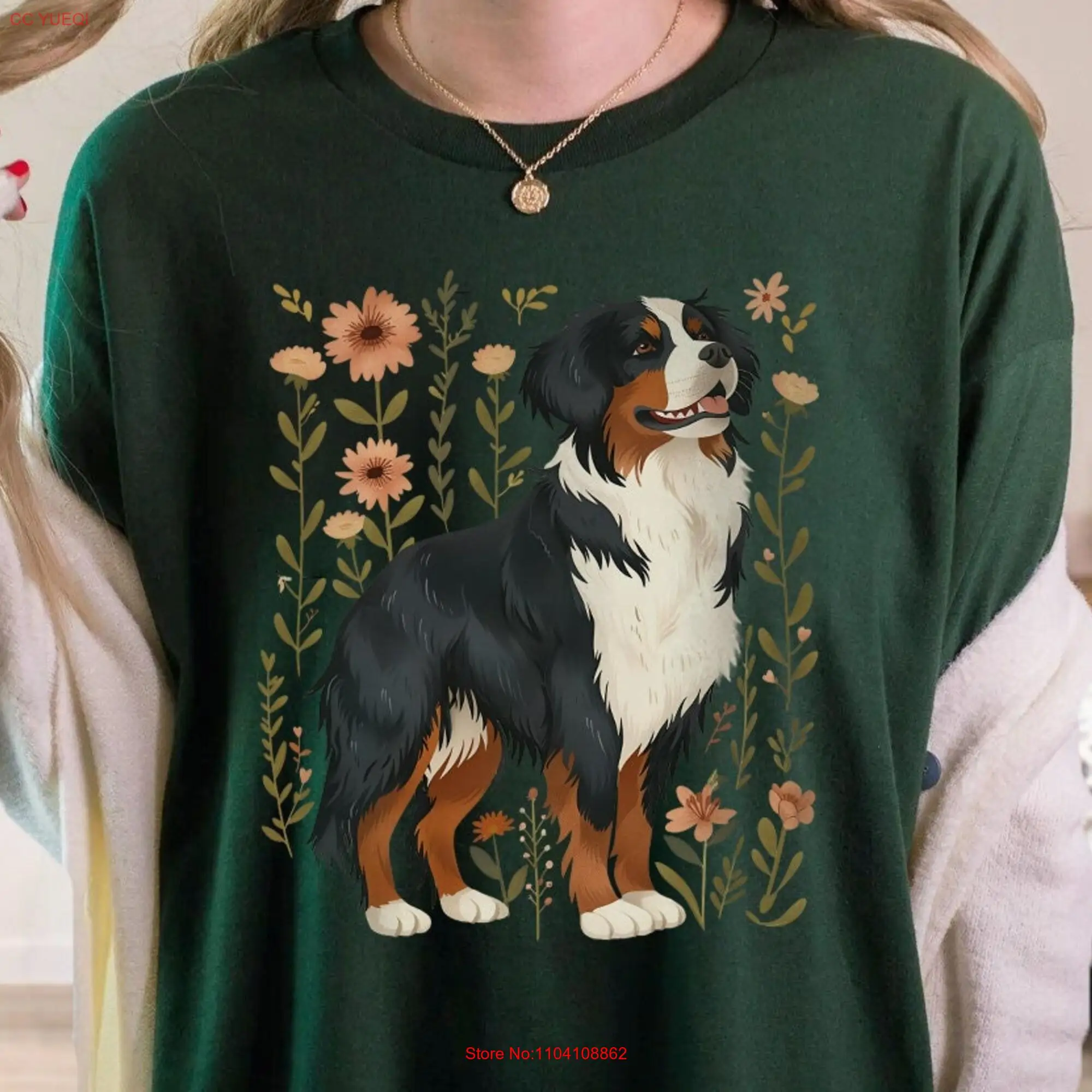 Bernese Mountain Dog T Shirt s Mom Floral Lover Mama Cottage Core Clothes long or short sleeves