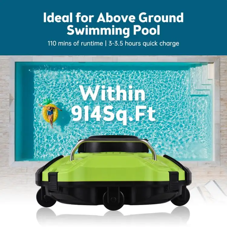 Cordless Robotic Pool Cleaner 30W IPX8 Waterproof Dual-Drive Motors Automatic Pool Vacuum 110 Mins Runtime Self-Parking Recharge