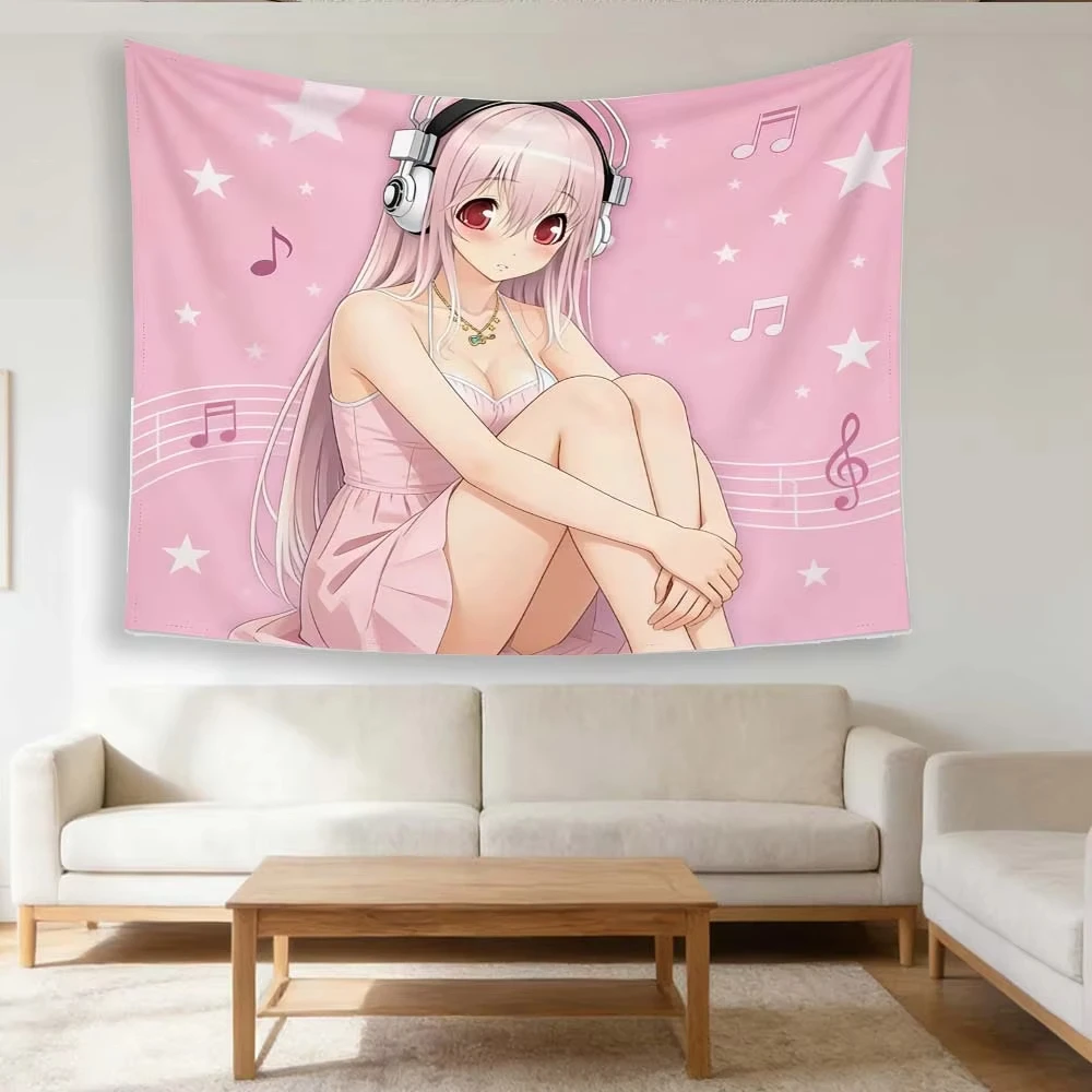 S-Super Sonico Comic-Wandteppich, Raumdekoration, Wandverkleidung, Party-Hintergrund, Raumdekoration zum Aufhängen
