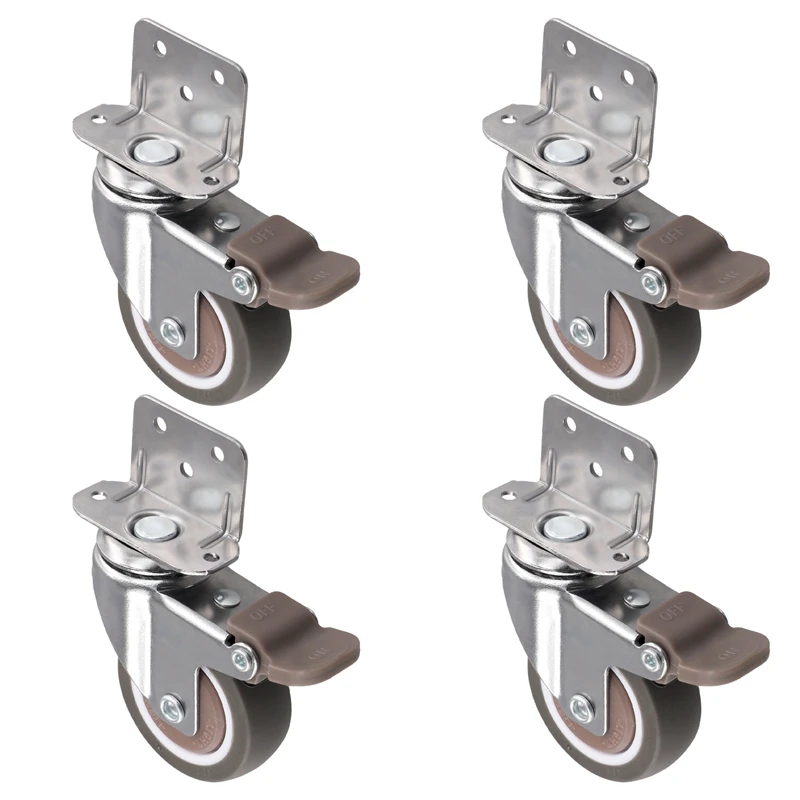 LICE-Side Mount Casters, 2 Inch Furniture Wheels, Lshaped Rubber Casters Set Of 4, 360-Degree Locking Swivel Top 4Pack