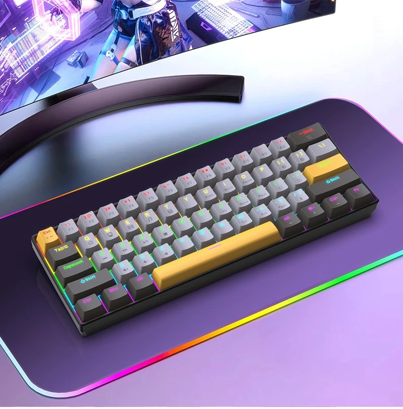 

Teclado gamer Wired Mechanical Keyboard with 60% ergonomic 61 keys keyboards Pc key board Mini portable Computer black white