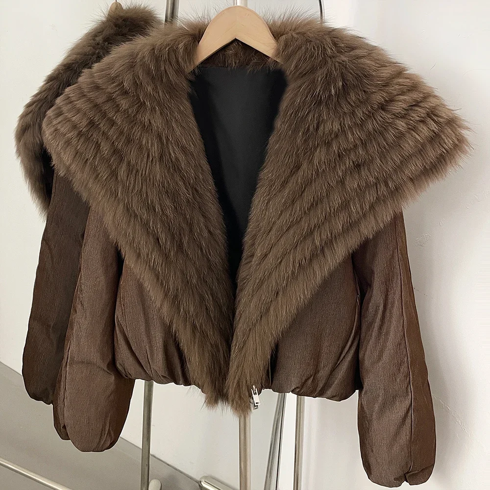 OFTBUY Übergroße Gesteppte Oberbekleidung Warme Winterjacke mit Glatter Reißverschluss-Technik Echtes Fuchsfell Wintermantel für Damen – Detail 10