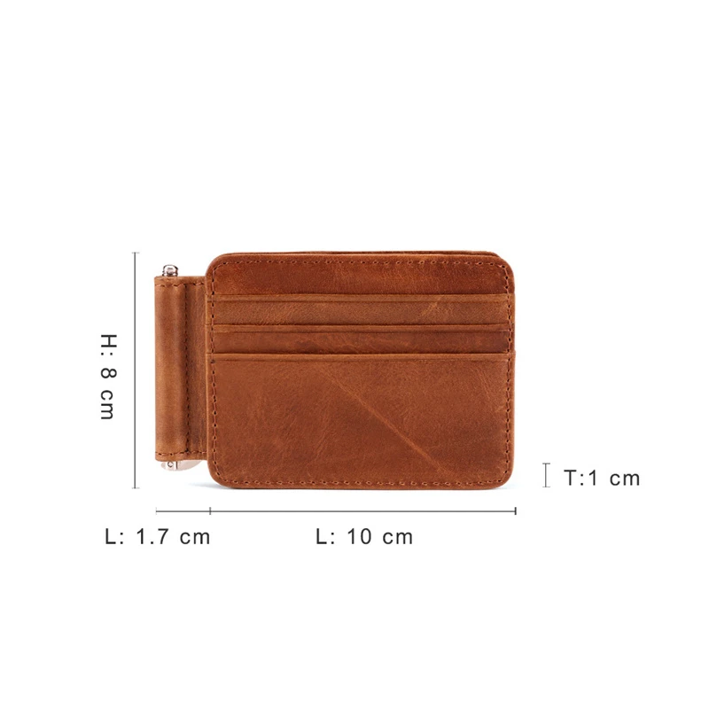 Anti-theft Brush Leather Men's Money Clip Retro Oil Wax Business Wallet Multi-card Slot Anti-magnetic Large Capacity Card Holder