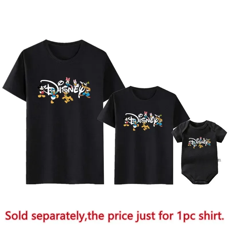 2024 Family Disney Trip Shirts Cotton Mickey Minnie Mouse Print Matching Dad Mom Kids Tees Tops Baby Rompers Family Look Outfits