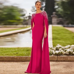 Eleganti abiti fucsia per la madre della sposa personalizzati O collo maniche lunghe abiti da festa di nozze perline sirena فساتسا mujسا muj