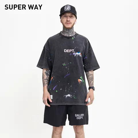 Superway 남성용 빈티지 자수 티셔츠, 캐주얼 반팔 코튼 티, 힙합 루즈 하이 스트리트 스타일 상의, 오리지널 디자인