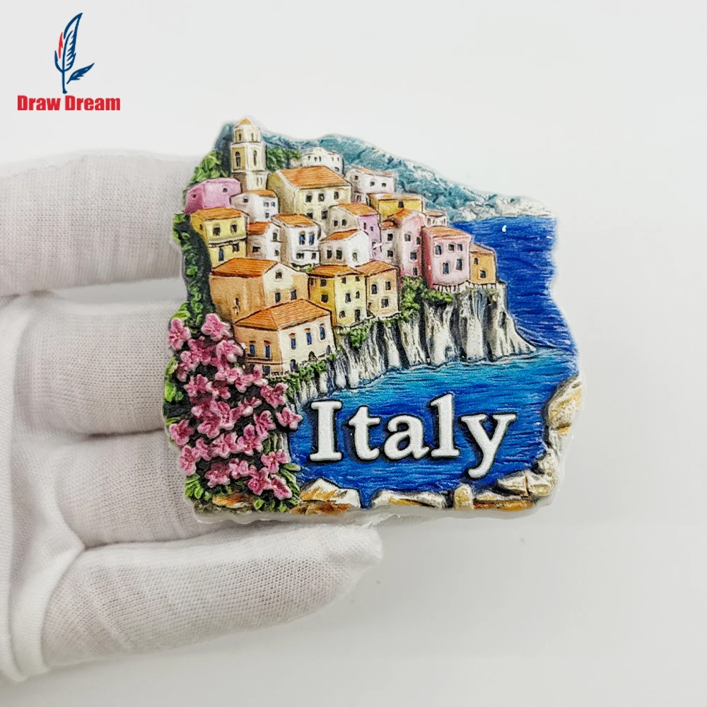 1Pc Italian Seaside Specialty House Creative 3D Fridge Magnet, World Travel Souvenir Collection, Suitable for Home and Office Decoration, Personalized Exclusive Travel Souvenir Magnetic Fridge Magnet, Home Decoration, Kitchen, Room, Office, Cabinet Crafts, Gifts, Holiday Souvenirs, Exquisite Small Gifts