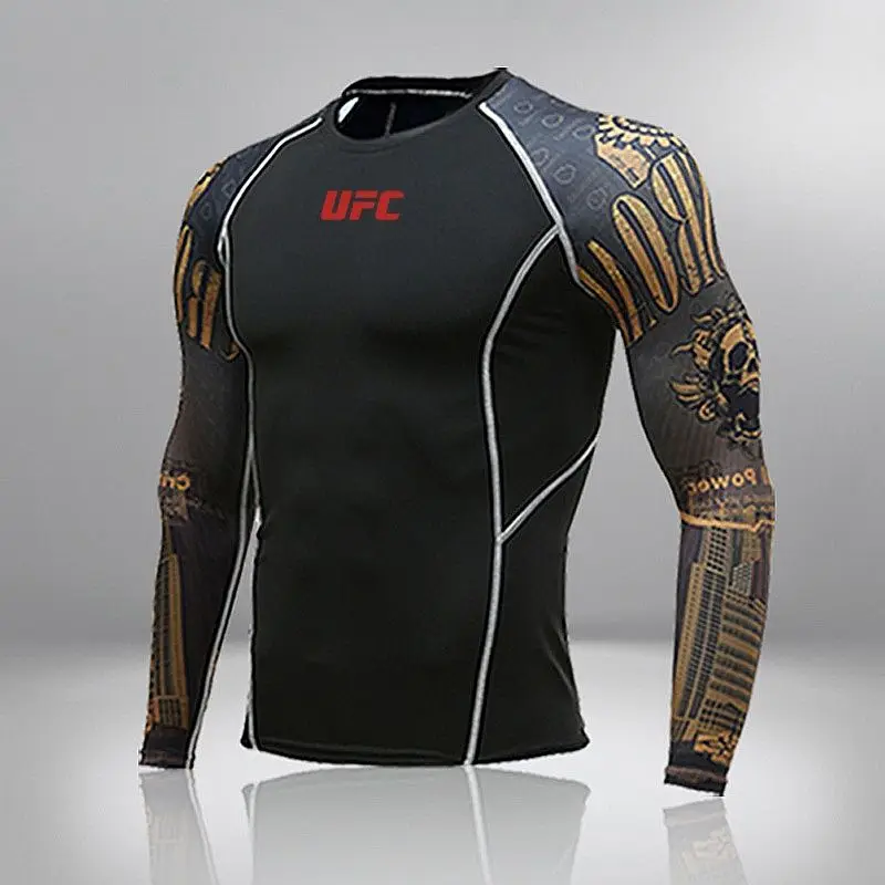 UFC Compression Shirt Long Sleeve Quick Dry High Elastic Running Basketball Base Layer Training Men Gym