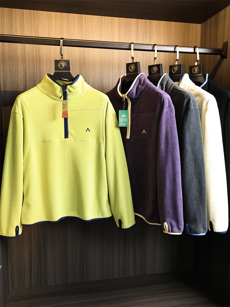

Thickened Half-High Zipper Mens Pullover Hoodie Fleece Lined Jacket Autumn Winter Fashion Urban Style Breathable Polyester