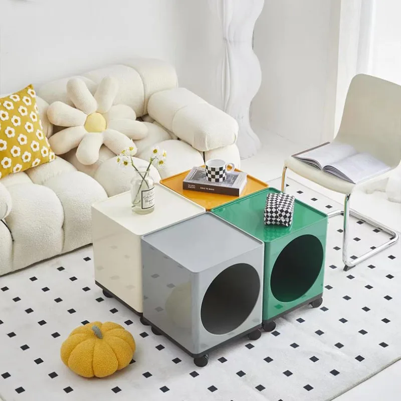 Multi-layer acrylic bedroom bedside table storage with wheels movable living room sofa edge