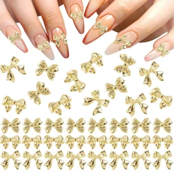 50Pcs Gold Bow Nail Charm Silver Mixed Cute Bowknot Nail Decoration Charms Rhinestones Wedding Prom Supplies DIY Butterfly Parts