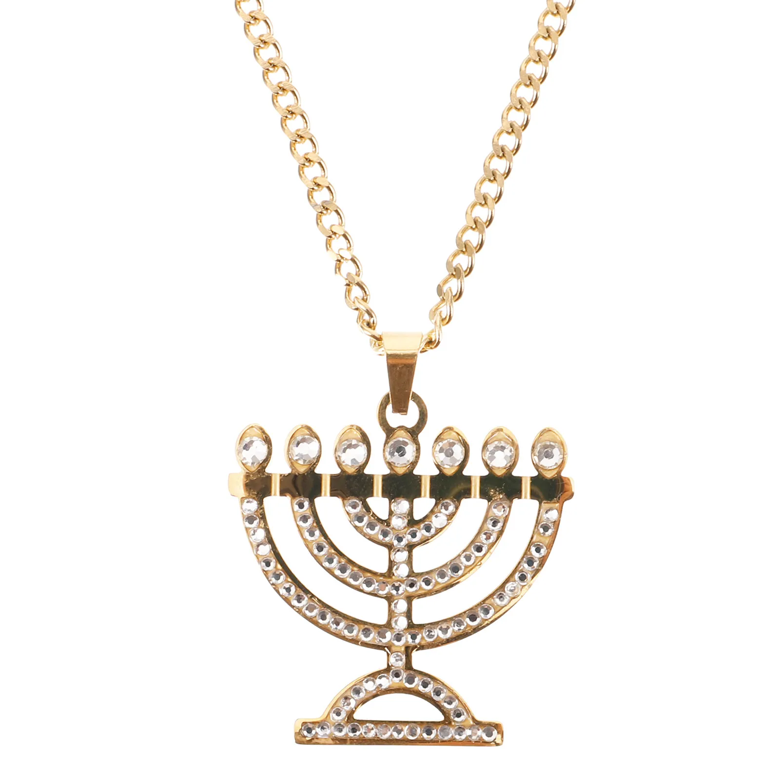 7 Branches Menorah Necklace Pendant Stylish Lightweight Chain Necklace for Women Hanukkah Jewelry Chain Necklaces for Women