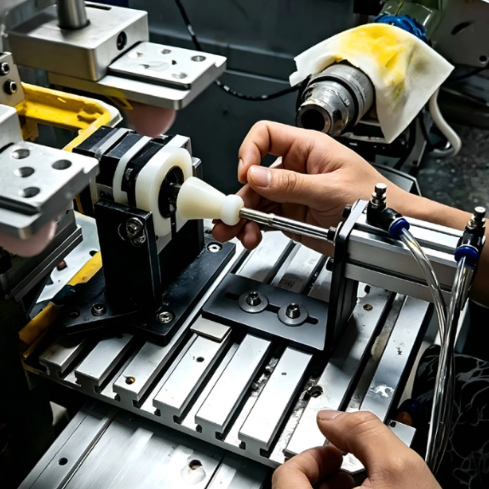 Pneumatic Push Mold Positioning Fixture L Bracket with Sliding Rod for Pad Printing Machine Setup