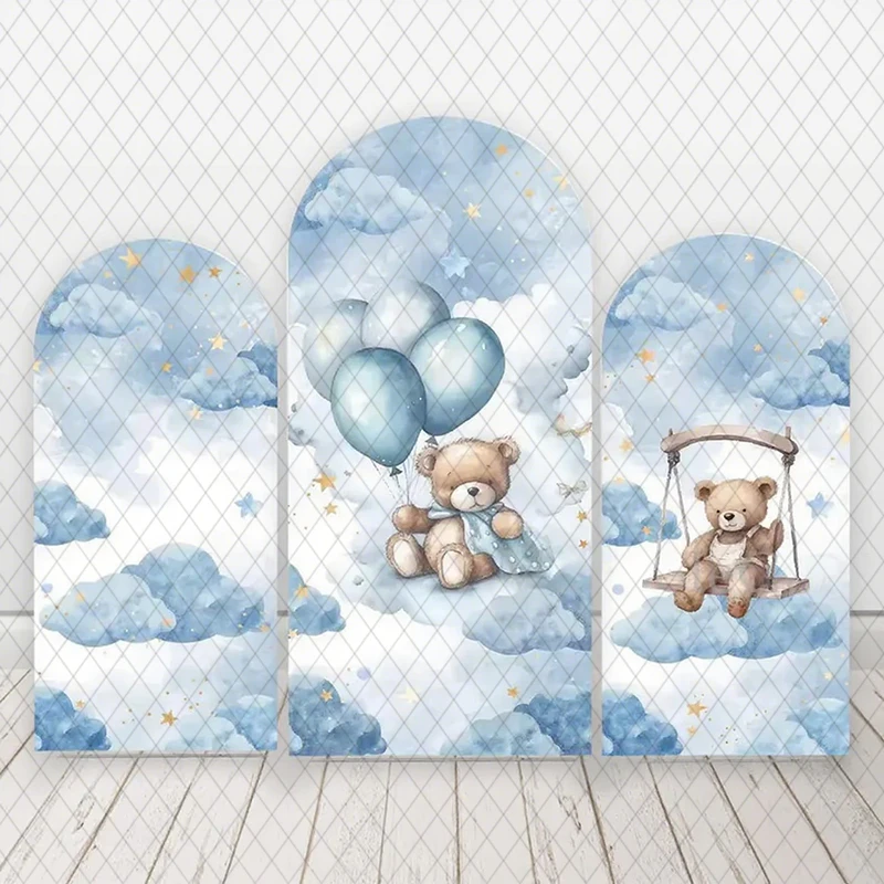 

LS Bear Arch Covers Backdrop Custom Double-Sided Wedding Baby Shower Birthday Arched Backgrounds Soft Elastic Party Decors