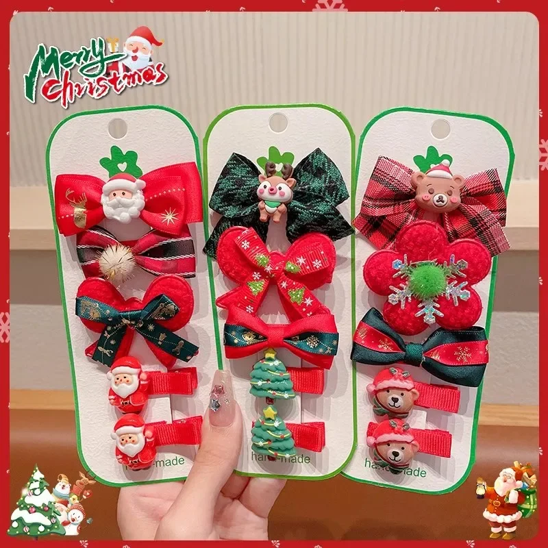 

5pcs/set Christmas Hair Clip Side Clips Bangs Clips Christmas Hair Accessories Cute Bell Reindeer Set Hair Decorate Hairpins