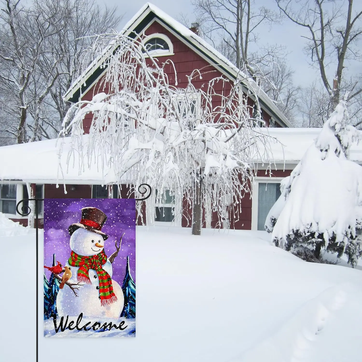 Winter Snowman Garden Flag 12x18 Inch Double Sided Burlap Snowflakes Garden Flags for Yard Farmhouse Holiday Outdoor Lawn Ho KZA