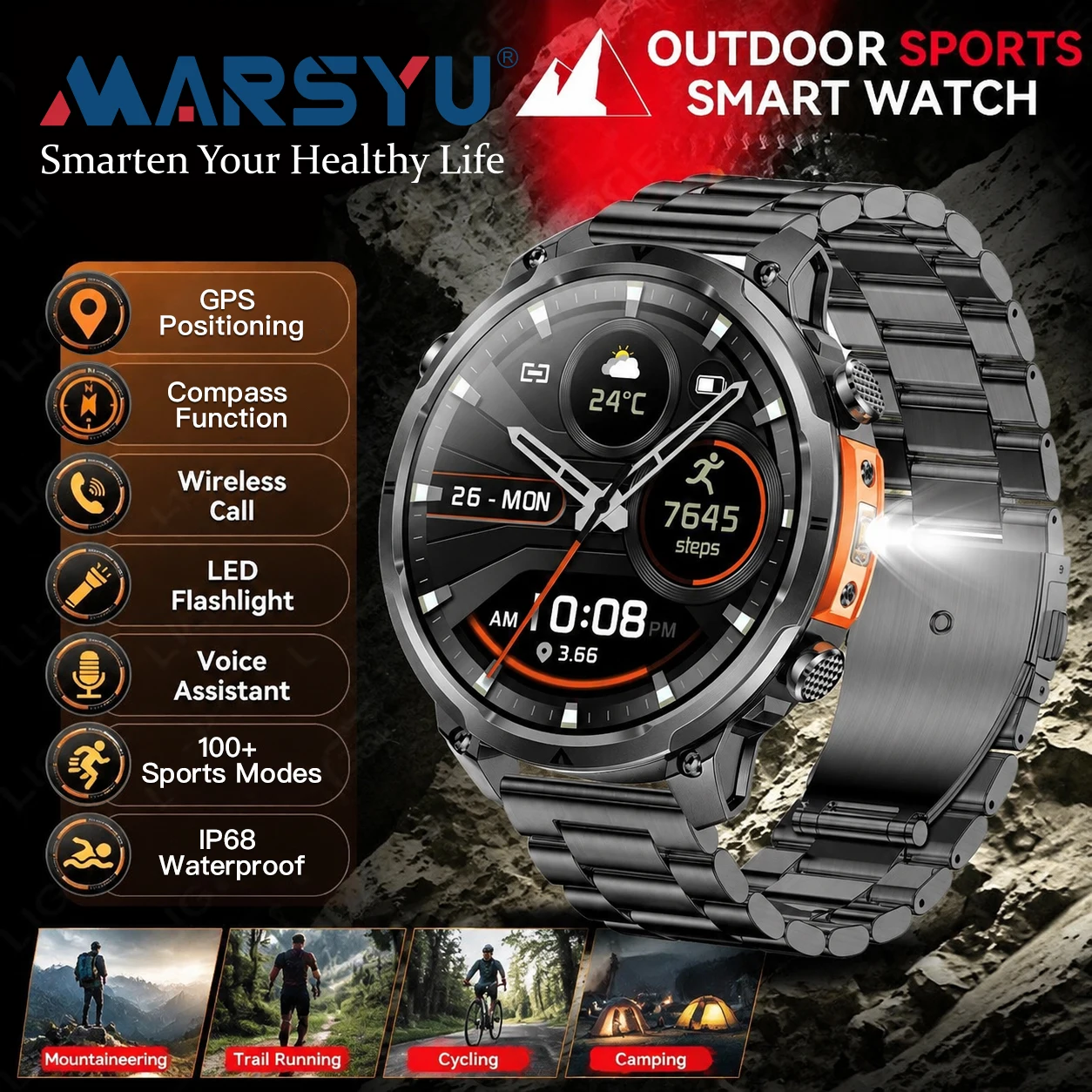 Outdoor Adventure Reservations - 2026 นาฬิกาสมาร์ทวอทช์แบบสปอร์ตรุ่นใหม่พร้อมเข็มทิศ GPS สำหรับการผจญภัยกลางแจ้งและโหมดกีฬามากกว่า 100 โหมด