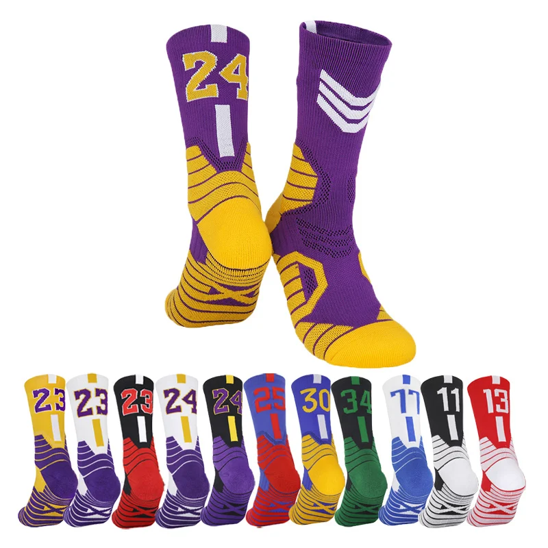 Chaussettes de sport coordonnantes pour hommes, chaussettes de basket-ball professionnelles, serviette épaissie, numéro de genou, match astronomique pour enfants