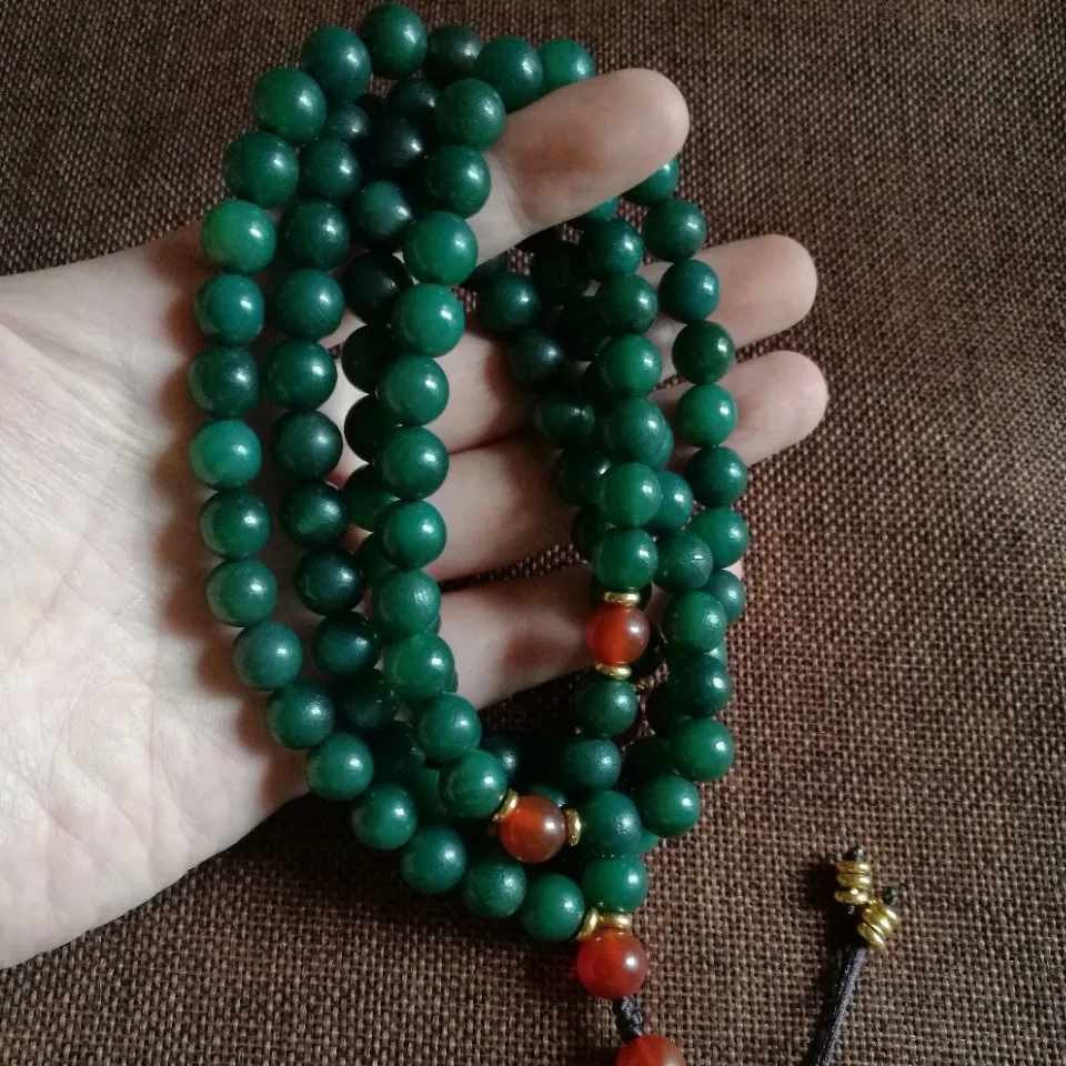 

10mm Natural Green Agate Beads Multilayer Tassel Charm Bracelets Men Women Green Agate Stone Mala Necklace 108 Bead Bracelet
