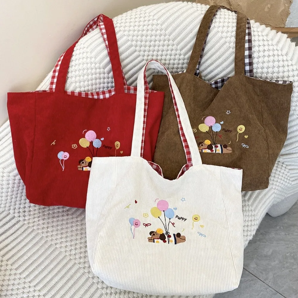 

Cute Embroidered Puppy Women's Cartoon Handbag Double-sided Print Gift Shoulder Bag Large Capacity Tote Bag