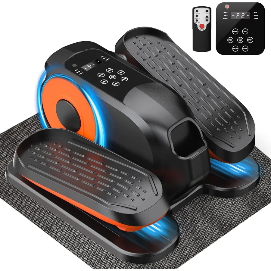 جهاز تمرين الساق الكهربائي الصغير تحت المكتب بيضاوي الشكل منخفض التأثير كما يظهر على شاشة التلفزيون أثناء الجلوس لكبار السن مع حصيرة غير قابلة للانزلاق هادئة #1