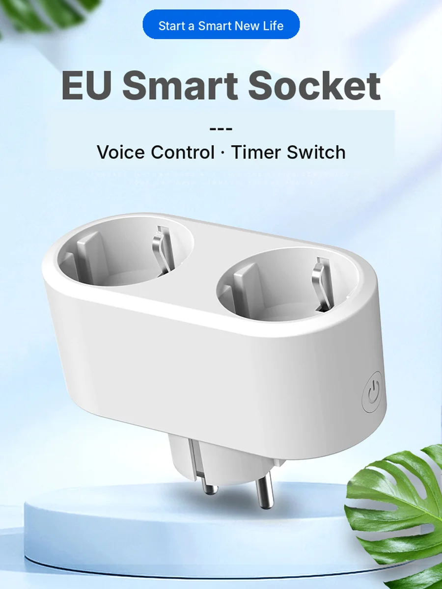 Tuya Wi-Fi Doppelsteckdose Europäischer Standard Energiemonitoring Kompatibel mit Alexa und Google Home Intelligente Elektrische Steckdose