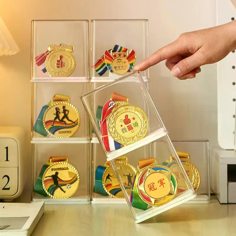 Multi-functional Medal Individual Display Box, Stackable Tabletop Transparent Plastic Visible Rectangular Storage Box