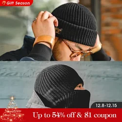 Maden Autumn Winter Knit Hat for Men and Women Black Warm Windproof Mask Casual Beanie Outdoor Cycling Headgear Mask Skullies