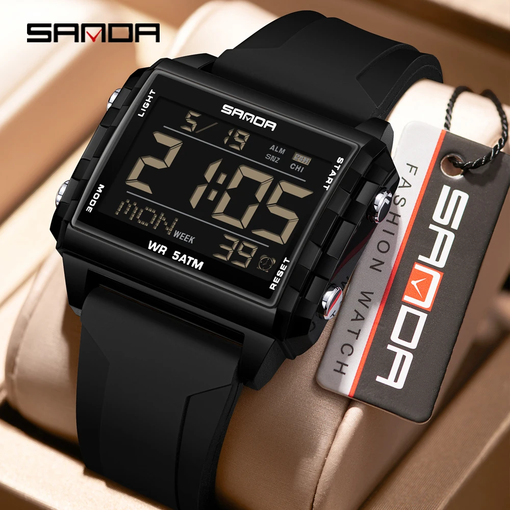 

Бренд SANDA 6275, квадратные прозрачные электронные часы, студенческий будильник, многофункциональные водонепроницаемые спортивные часы