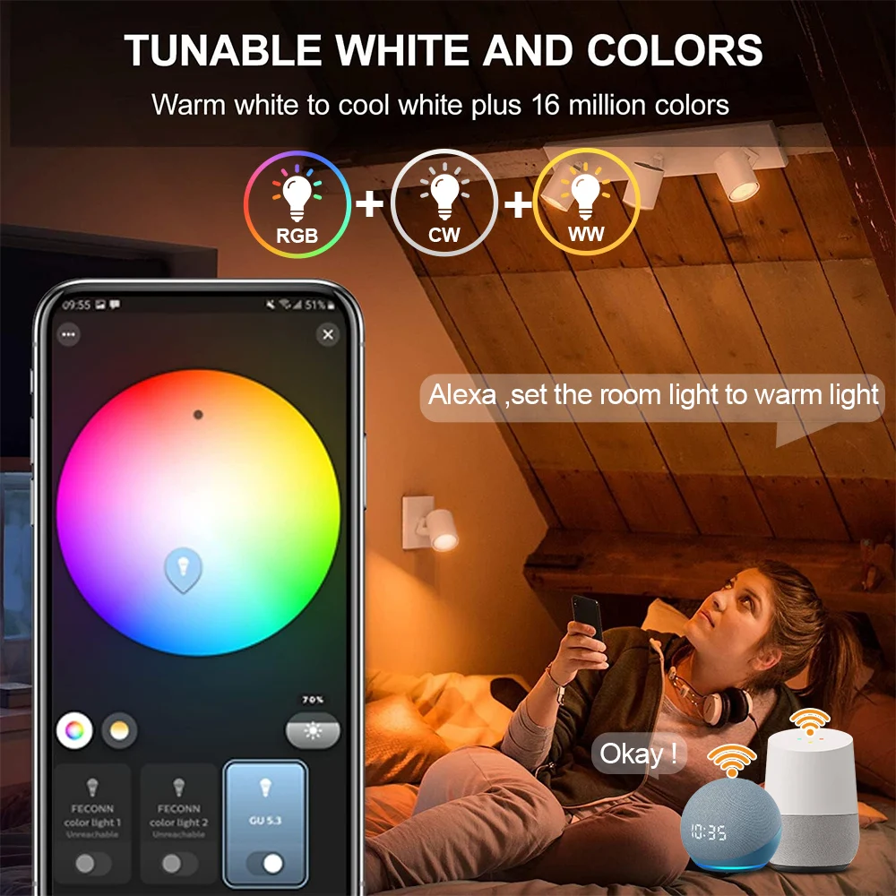 EWelink-bombillas Led inteligentes GU10 Zigbee Wifi, 5W, GU10 RGB, CW, WW, lámpara de foco para Alexa, Google, Yandex, Alice, Smartthings, 1-6 Uds.