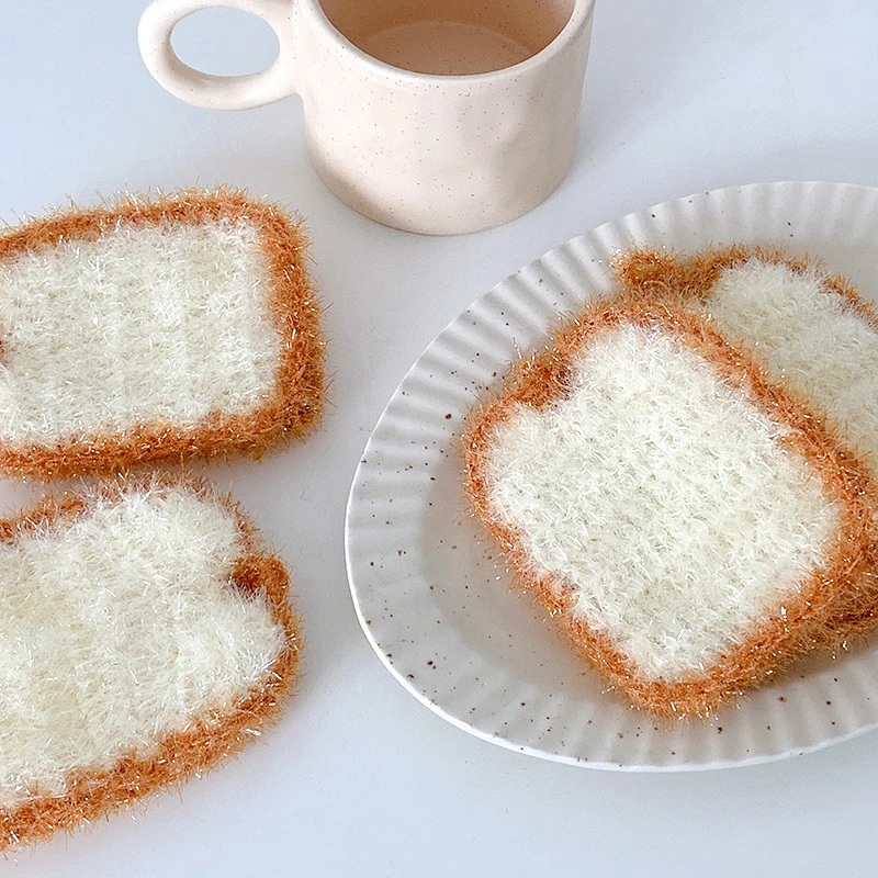 Dishwashing Cloth Wet and Dry Reusable Scrubbing Pads Dishcloth Towels Clean Non Scratch Dishcloth Kitchen Bread Slices Shape