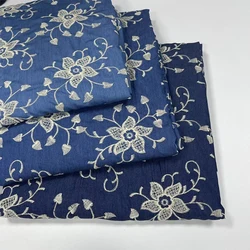 Embroidered Washed Denim Fabric Blue Thin Polyester Cotton for Summer Clothes Dresses Pants by Half Meter