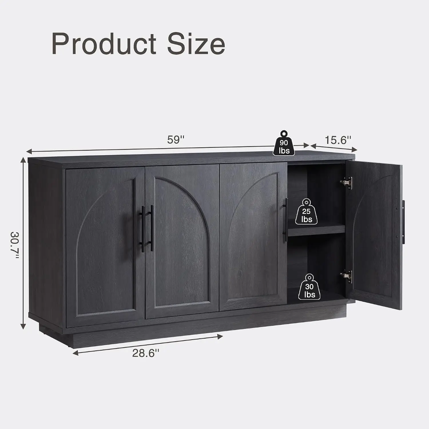 Arched Sideboard & TV Stand Set 2 With Adjustable Shelves & Metal Handles, Console Storage For Living Room, Customized