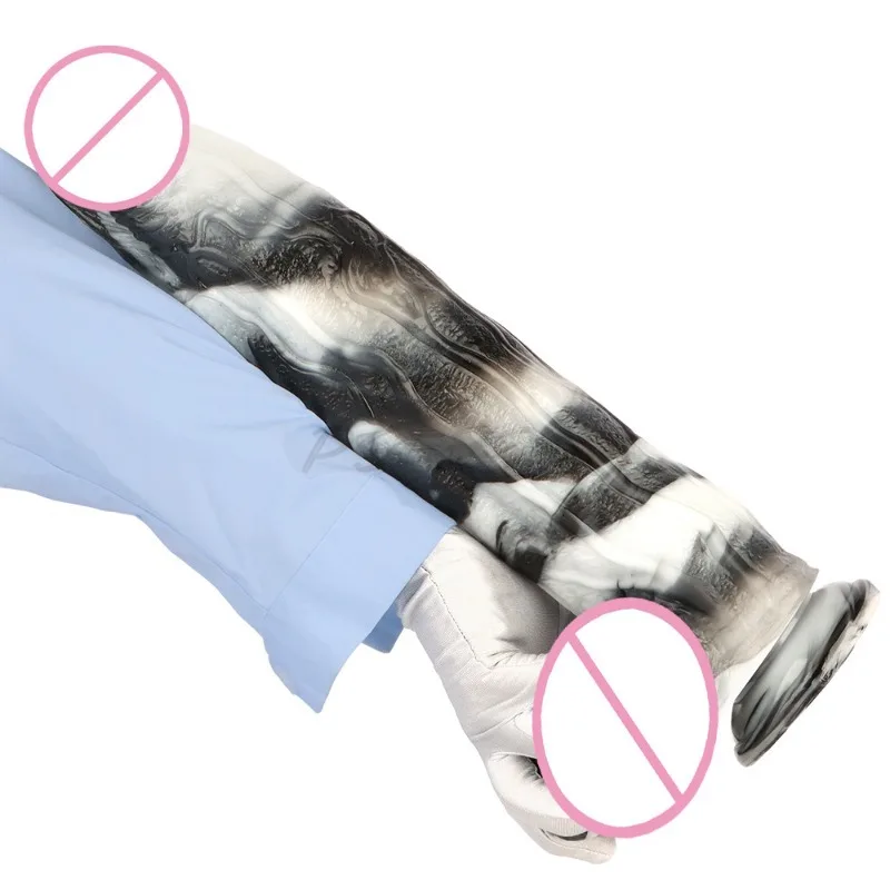 أبيض وأسود مختلط اللون 43*8.3 سنتيمتر الترا طويلة الخام تقليد حقيقي و وهمية كبيرة القضيب المكونات الشرج لعبة وهمية القضيب لعبة الجنس #2