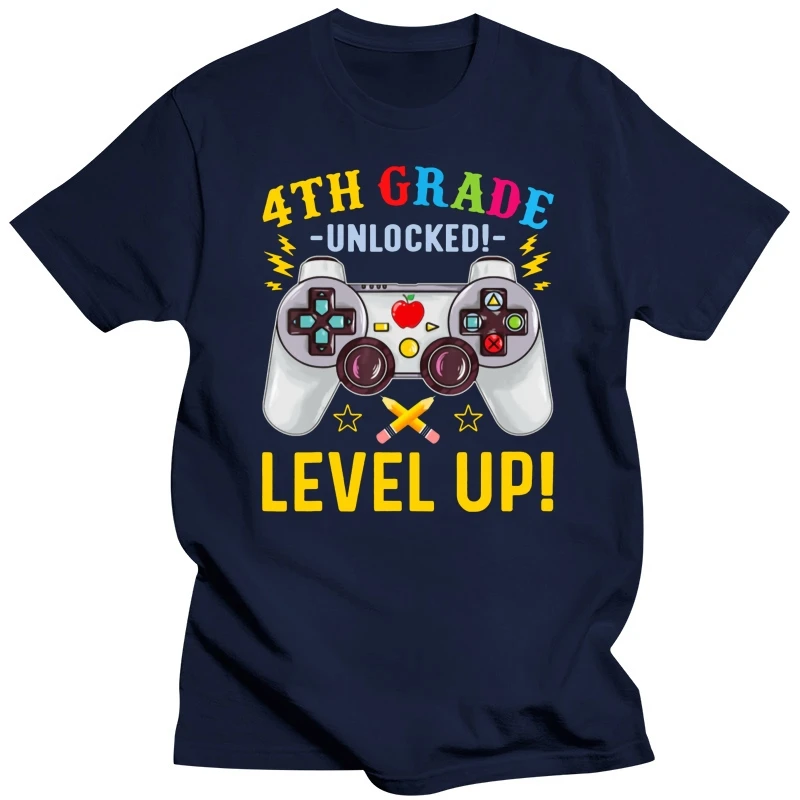 4Th Grade Unlocked Level Up Game Funny T-Shirt Short Black For Men-Women Plus Size Clothing Tee Shirt