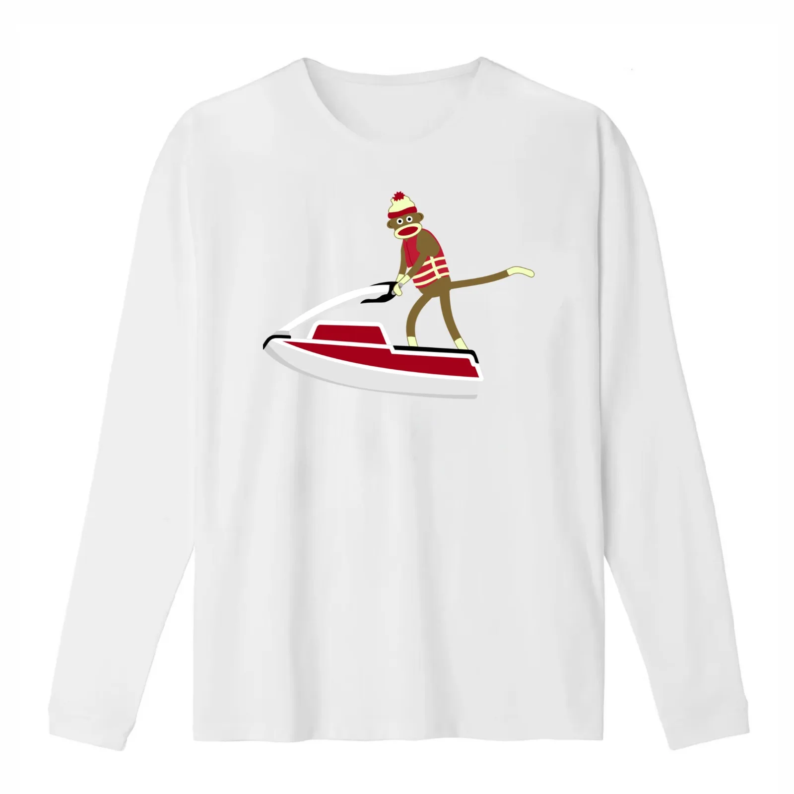 Sock Monkey Jetski Sticker T-Shirt Summer Casual Cotton Tee Oversized Streetwear Tops Vintage Graphic Print Unisex Men Women
