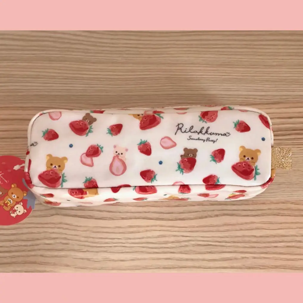 

Kawaii San-x Rilakkuma Strawberry Series Pen Bag Anime Cartoon Cute Learning Stationery Storage School Supplies Girl's Gift Toys