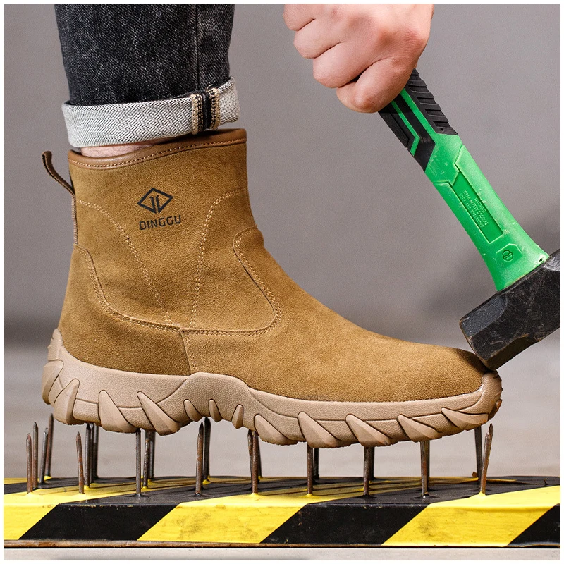 

Мужские повседневные рабочие ботинки со стальным носком, рабочая обувь из коровьей замши, сварочная обувь, рабочая безопасная обувь до щиколотки, осенне-зимняя обувь, защита