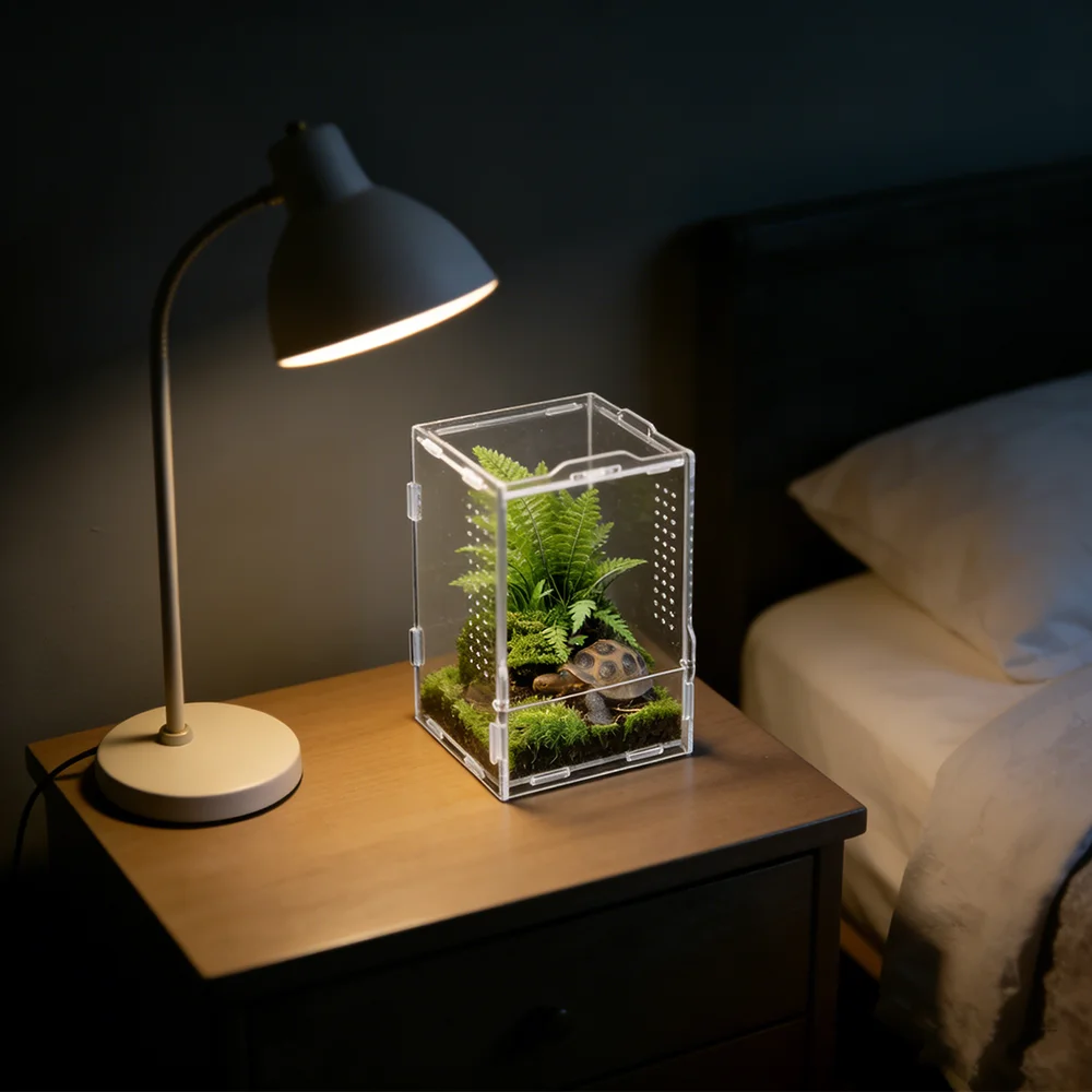Acryl-Käfig für Kriechtiere, Maßgefertigte Transparente Fütterungsbox, Regenwald-Landschaftsgestaltung für Spinnen, Dekorative Lebendbox für Kriechtiere – Detail 9