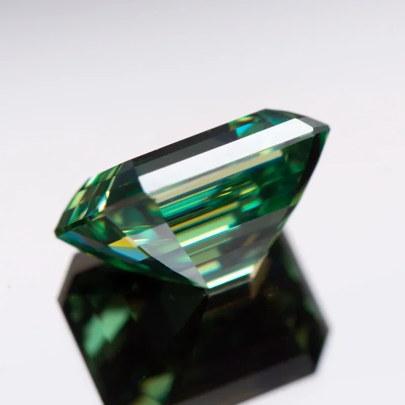 Moissanite Stone Primary Color Yellow Green Emerald Cut Lab Created Diamond for Charms Women Jewelry Making with  Certificate