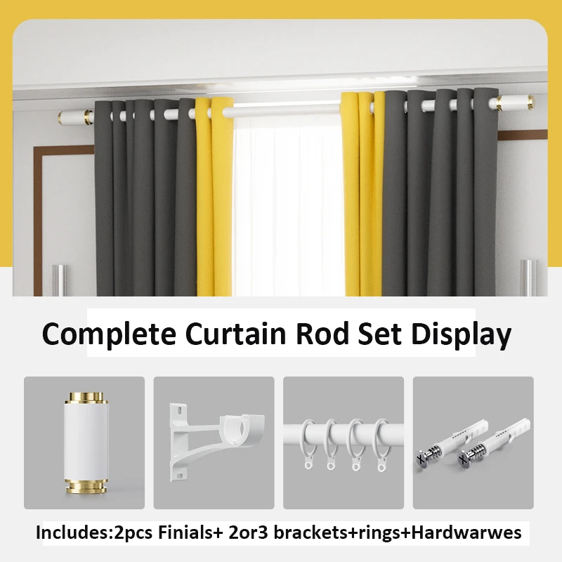 SSD White Mixed Media round Finial Double Curtain Pole Set 28+28mm Diameter Thicken Drapery Rods with Metal Bracket And Rin