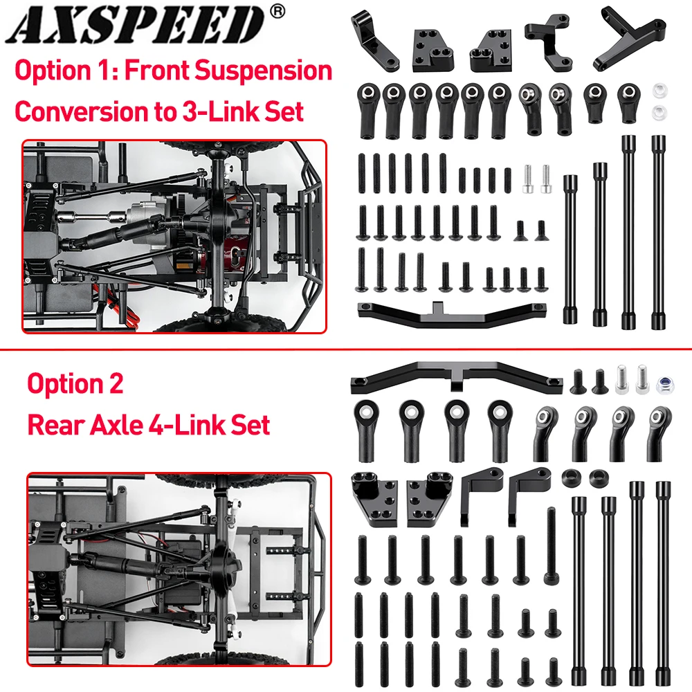 

AXSPEED Alu Alloy Front Suspension Conversion to 3-Link/Rear Axle 4-Link Set for 1:10 RC Crawler RC4WD TF2 Upgrade Parts