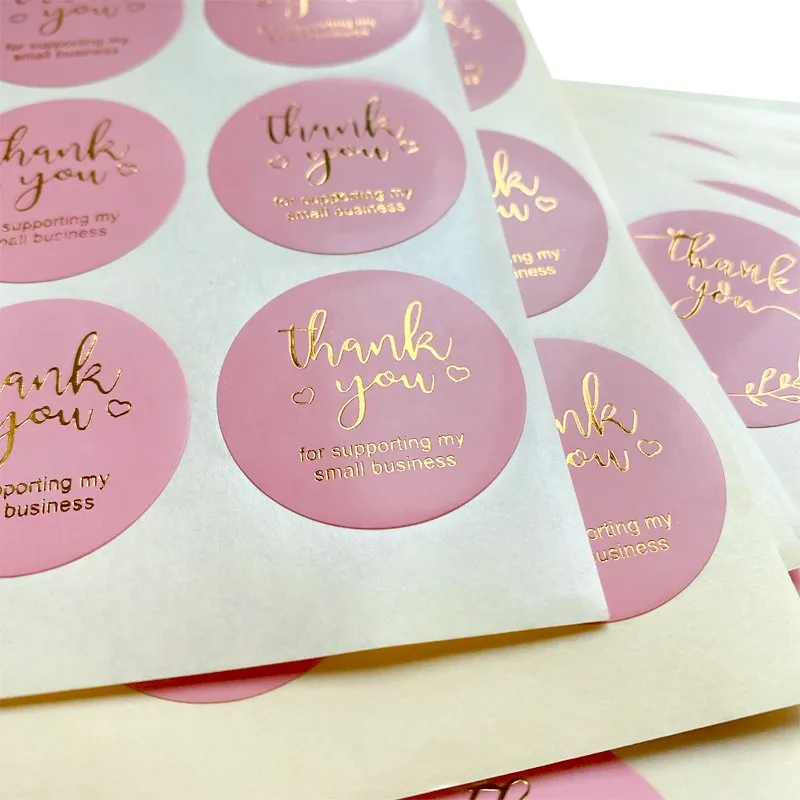 120pcs Bronzing sticker pink cute love Round Thank You self adhesive package sealing label 3.5CM