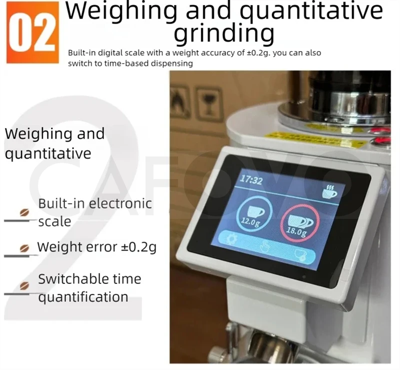 CAFOVO KG4SC Профессиональная количественная кофемолка для взвешивания, 64 мм, плоские заусенцы, сенсорный экран, кофемолка для эспрессо для домашнего бариста
