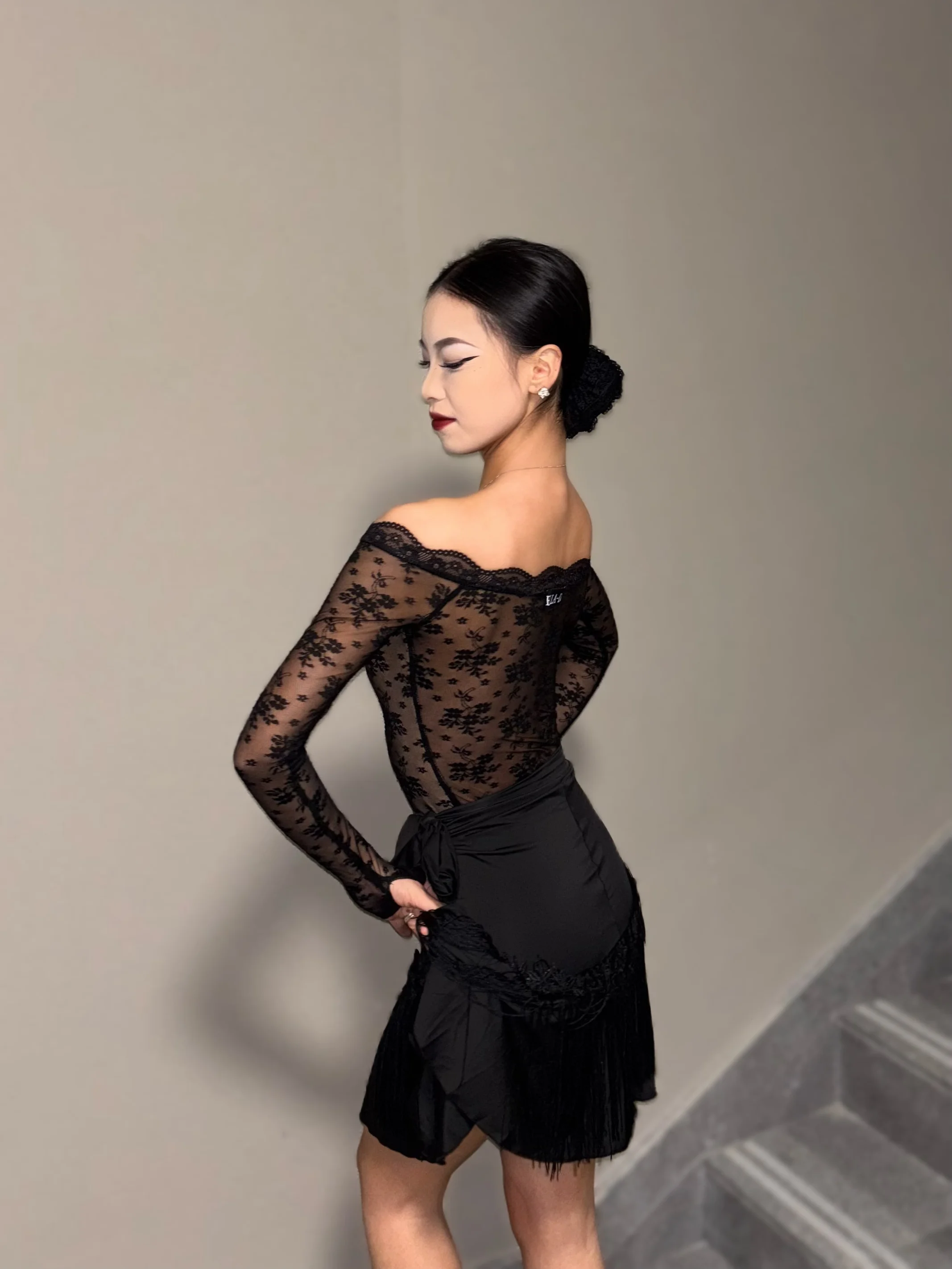 softchen-レース-ワンショルダー-長袖-ラテンダンス衣装-女性用-パフォーマンストップセット-エラ-高弾性-四季通用